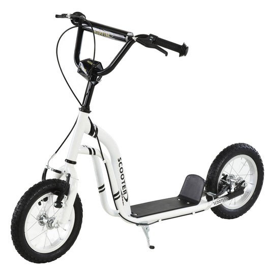 Kids Stunt Scooter with 12" Rubber Tyres, Adjustable Handlebar, White