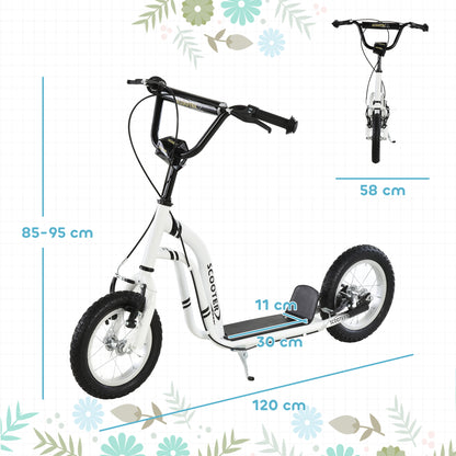 Kids Stunt Scooter with 12" Rubber Tyres, Adjustable Handlebar, White