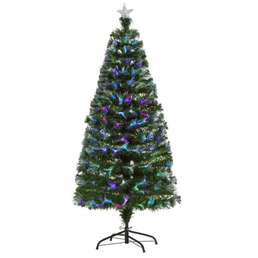 1.5m Tall Artificial Christmas Tree Fiber Optic Colorful LED Pre-Lit Holiday Home Christmas Decoration with Flash Mode, Green