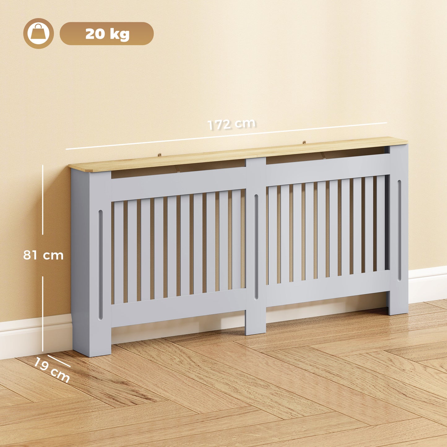 Radiator Cover Painted Slatted MDF Cabinet Lined Grill 172x19x81cm