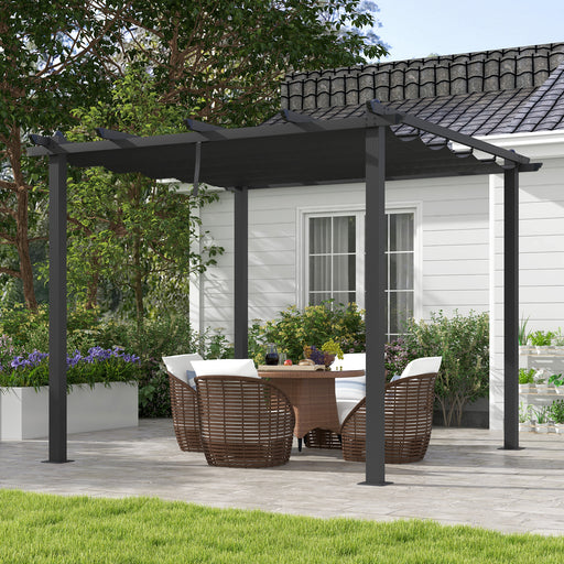 3 x 3(m) Aluminium Pergola with Retractable Roof, Garden Gazebo Canopy Sun Shade Shelter for Grill, Patio, Deck