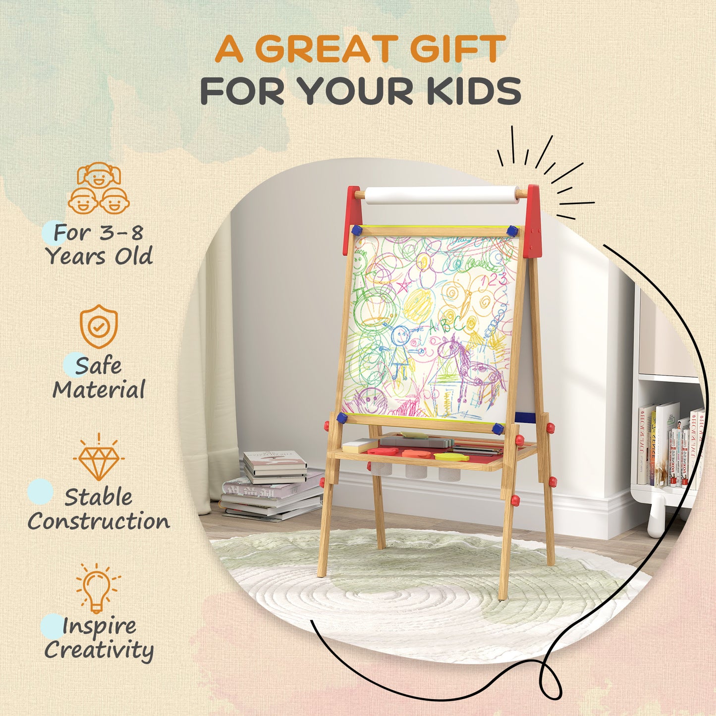 3 in 1 Kids Easel with Paper Roll