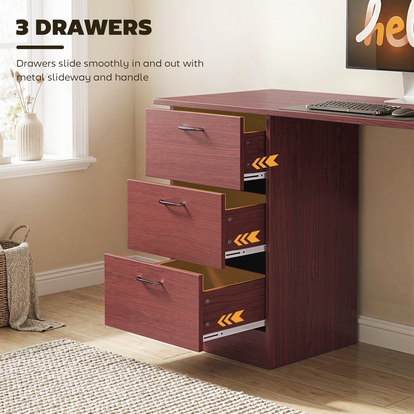 120cm PC Table Workstation Computer Desk w/ Drawers, 3 Shelves Walnut
