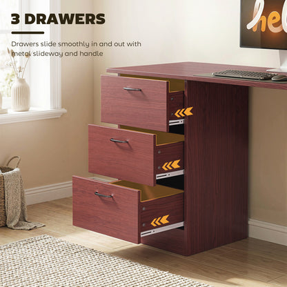 120cm PC Table Workstation Computer Desk w/ Drawers, 3 Shelves Walnut