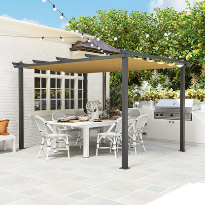 3 x 4m Aluminium Pergola with Retractable Roof, Garden Gazebo Khaki