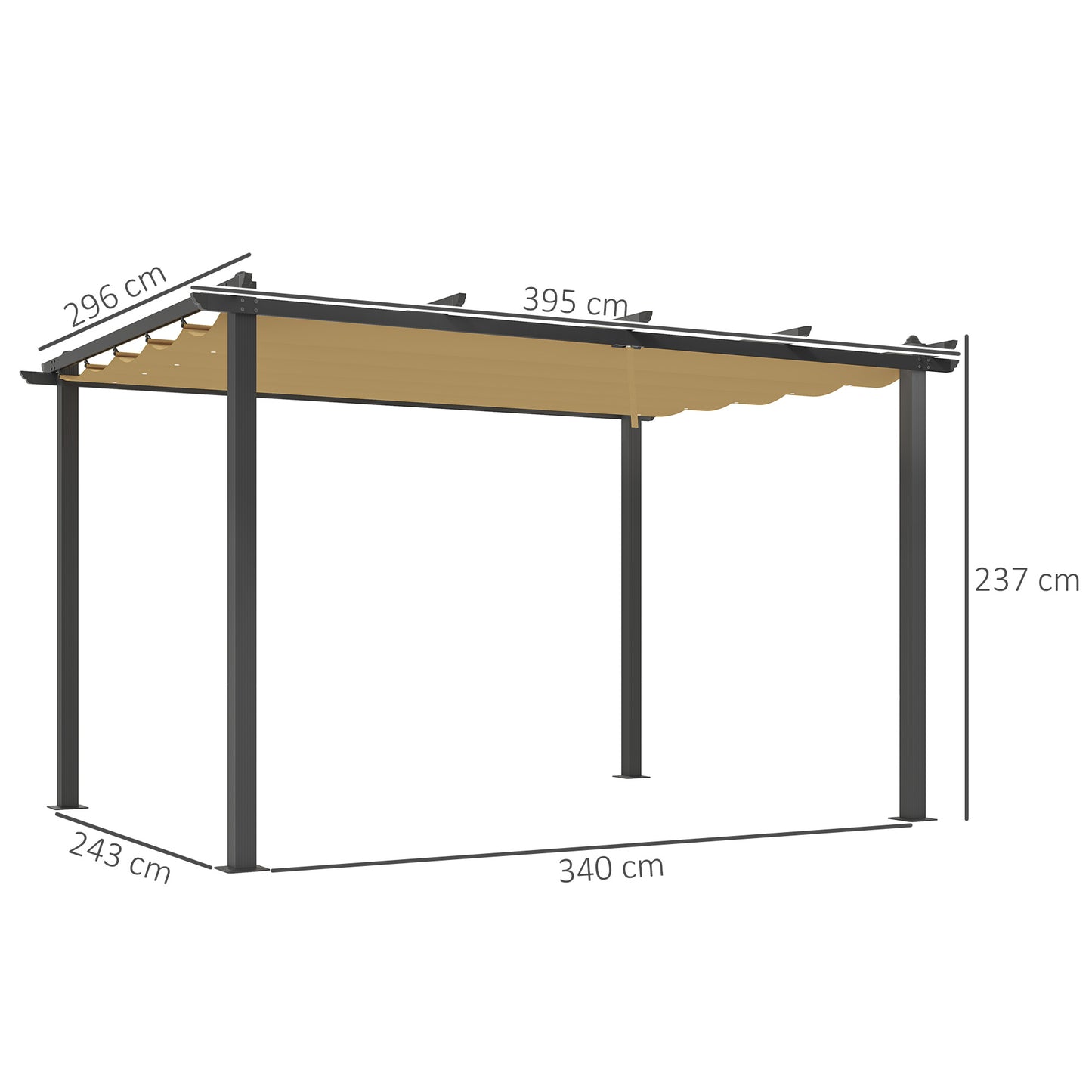 3 x 4m Aluminium Pergola with Retractable Roof, Garden Gazebo Khaki