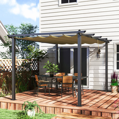 3 x 4m Aluminium Pergola with Retractable Roof, Garden Gazebo Khaki