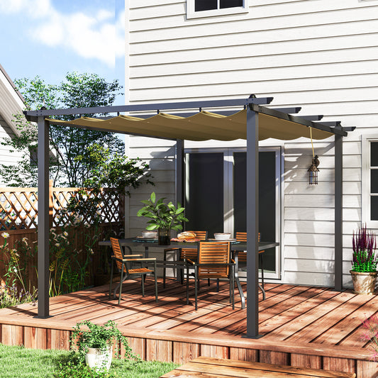 3 x 4m Aluminium Pergola with Retractable Roof, Garden Gazebo Khaki