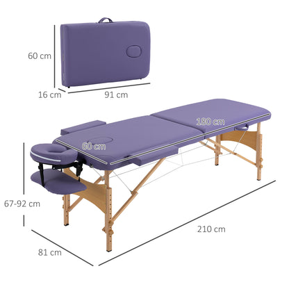 Wooden Folding Spa Beauty Massage Table w/ 2 Sections, Carry Bag, Purple