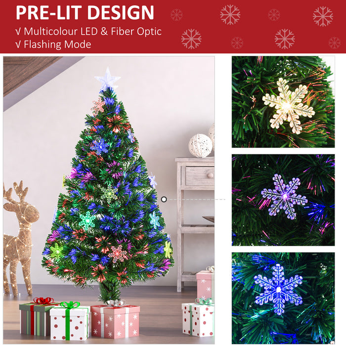 4ft Prelit Christmas Tree Artificial Tree 120cm W/ Showflakes Lights, Green