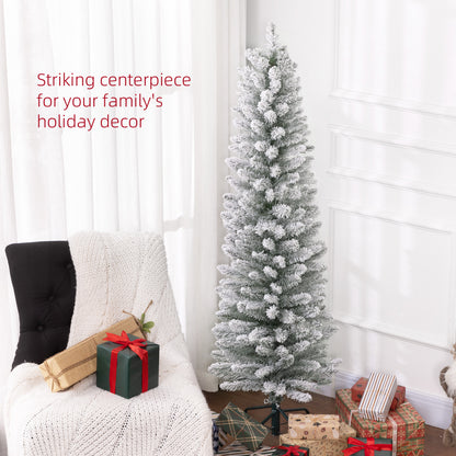 5 Foot Artificial Pencil Christmas Tree with  Snow Flocked Tips, White