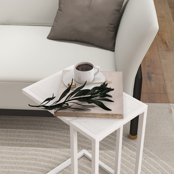 C Shape Side Table w/ Wood-Effect Top, White