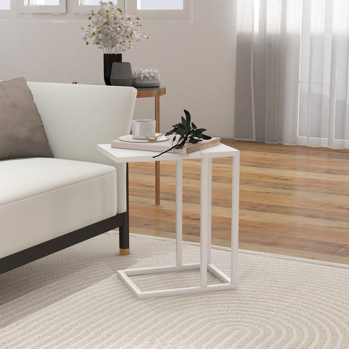 C Shape Side Table w/ Wood-Effect Top, White