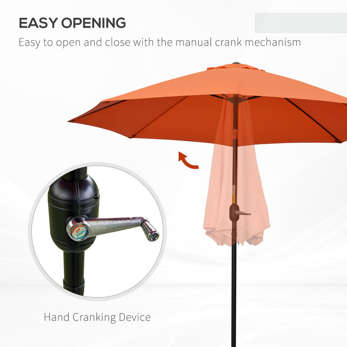 2.6M Patio Parasol Sun Umbrella, Tilt Shade Shelter Canopy with Crank 8 Ribs Aluminium Frame, Orange