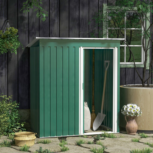 5 x 3ft Garden Storage Shed with Sliding Door and Sloped Roof Outdoor Equipment Tool Garden, Green