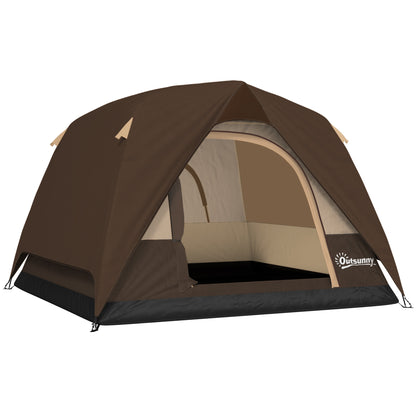 3-4 Person Camping Tent, Waterproof Tent, Brown