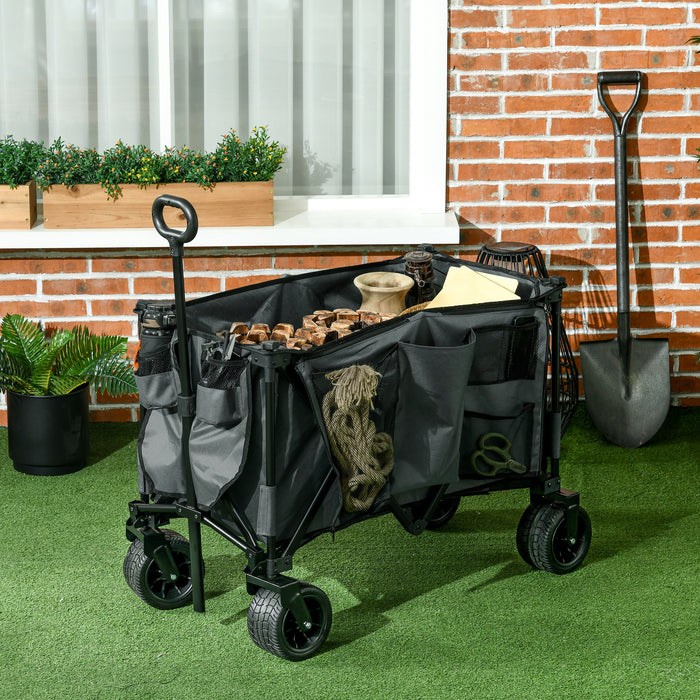 Folding Garden Trolley, Cargo Traile on Wheels, Collapsible Camping Trolley, Outdoor Utility Wagon, Grey