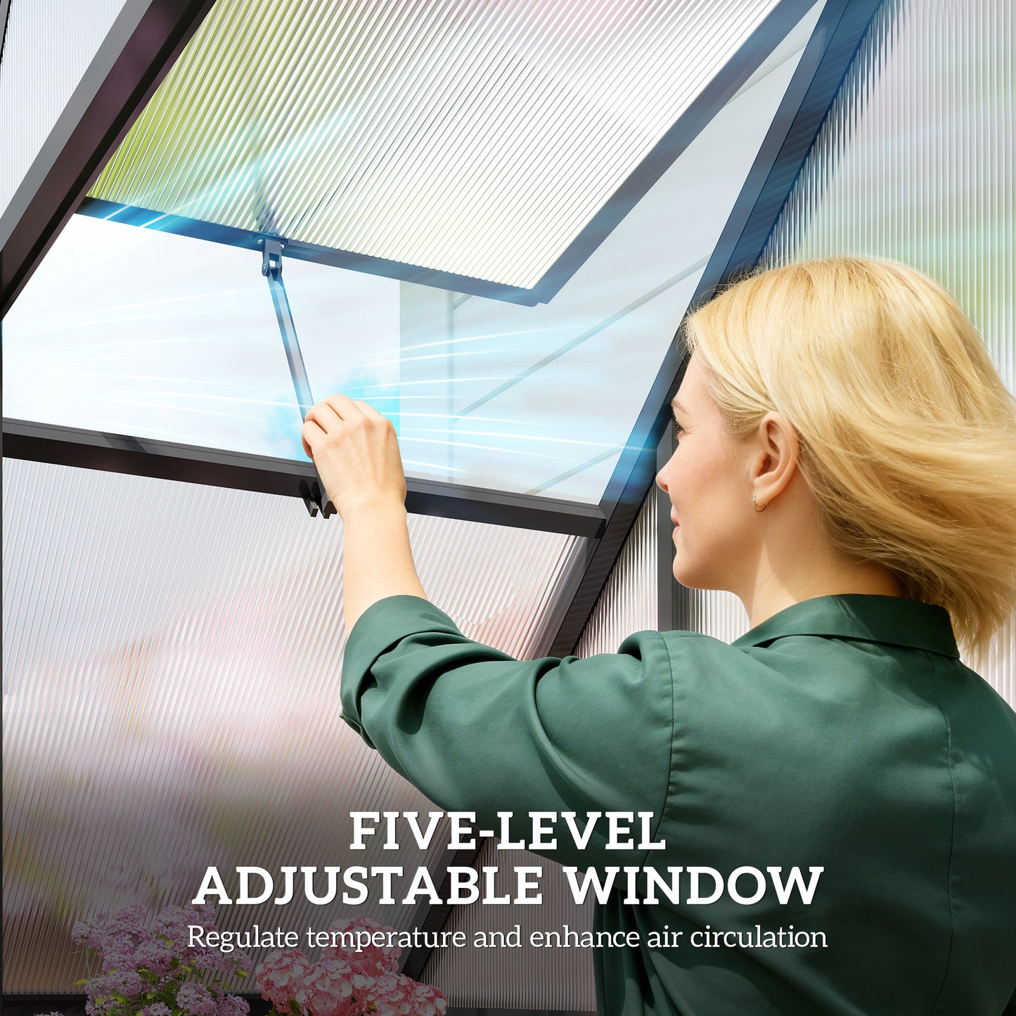 Polycarbonate Greenhouse Garden Green House with Swing Door, Black