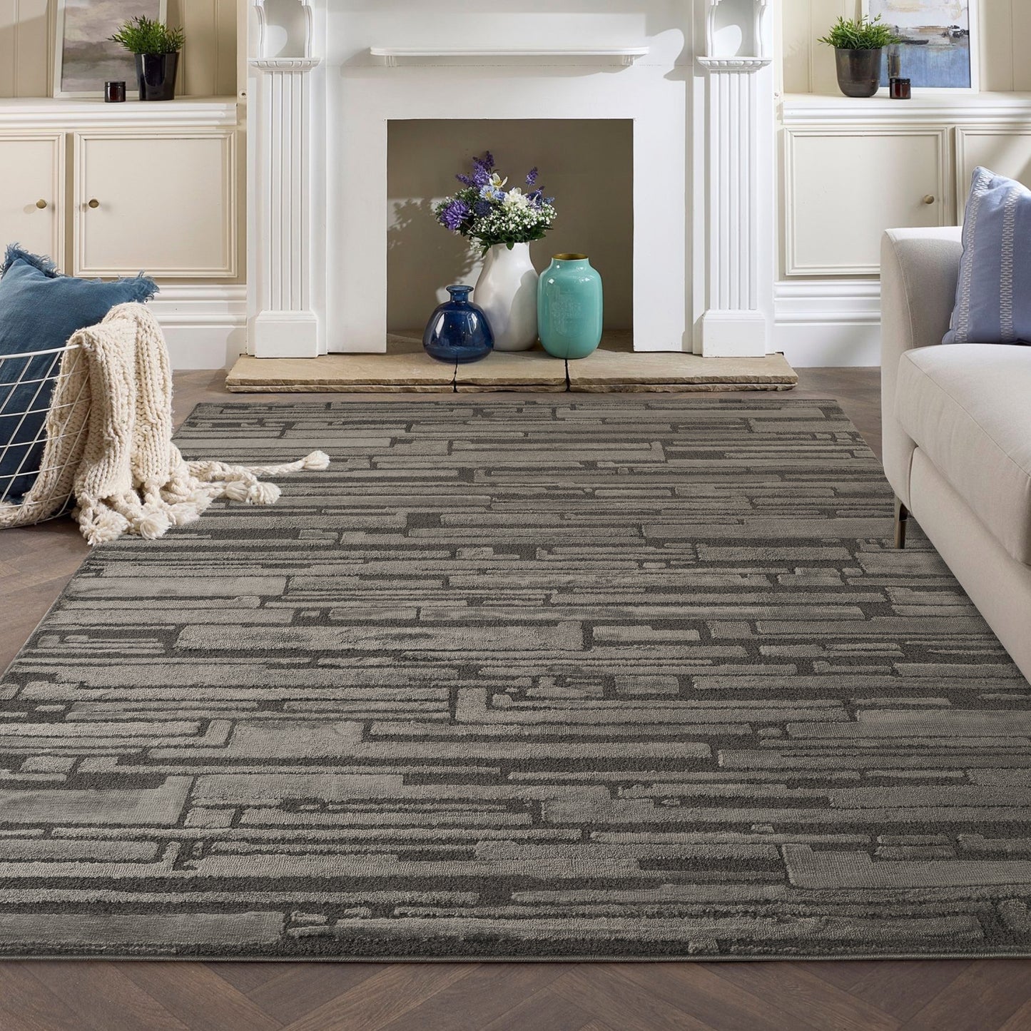 Hamilton Modern Sheen Area Rug - Blocked Bold Geometric Design - 3 Colours Available