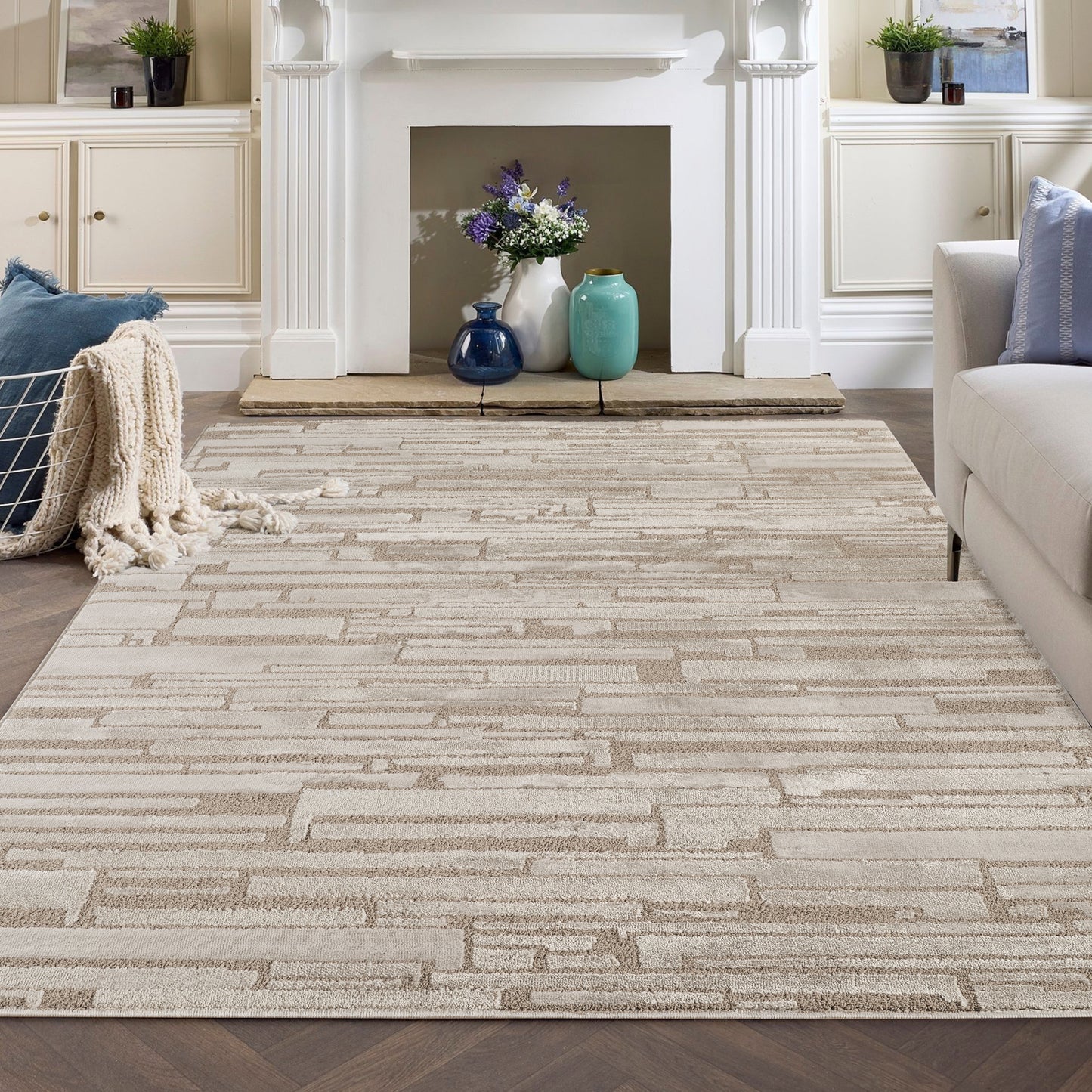Hamilton Modern Sheen Area Rug - Blocked Bold Geometric Design - 3 Colours Available