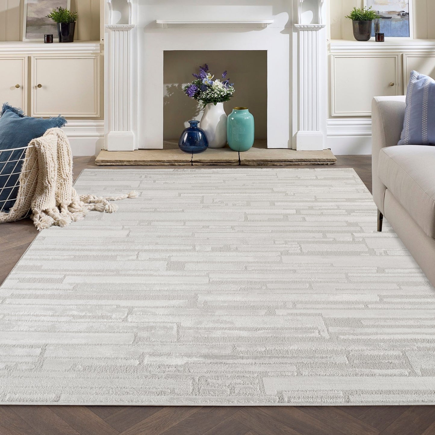 Hamilton Modern Sheen Area Rug - Blocked Bold Geometric Design - 3 Colours Available