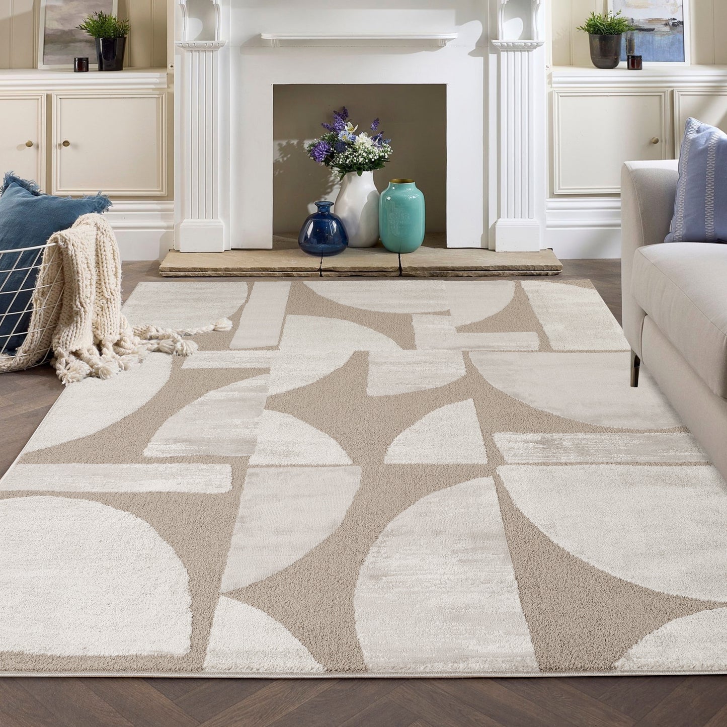 Hamilton Modern Sheen Area Rug - Abstract Motif Geometric Lines Design - 3 Colours Available