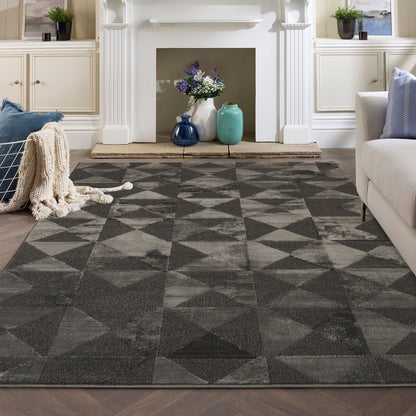 Hamilton Modern Metallic Sheen Area Rug - Mosaic Geometric Triangle Design - 3 Colours Available