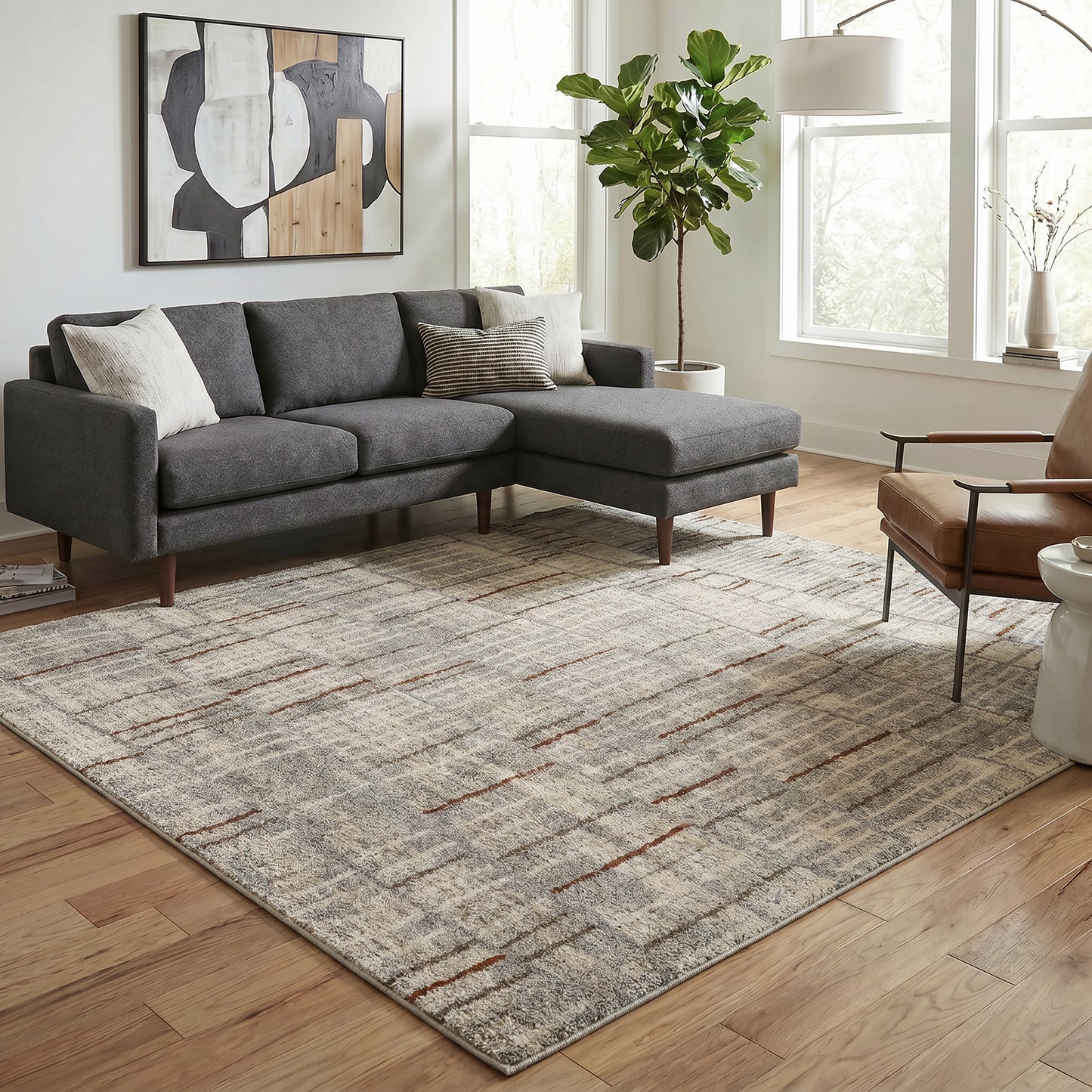 Rhodes Hatch Modern Living Room Contemporary Geometric Area Rugs - 2 Colours Available