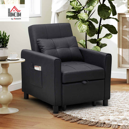 Folding Chair Bed, Sleeper Chair with Pillow, Side Pockets, Black