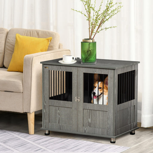 Dog Crate Furniture End Table, Pet Kennel for Small and Medium Dogs with Magnetic Door Indoor Animal Cage, Grey, 85 x 55 x 75 cm