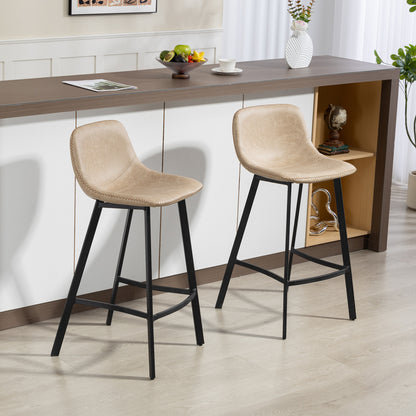 Bar Stools Set of 2, Bar Chairs with Back and Steel Legs, Light Brown