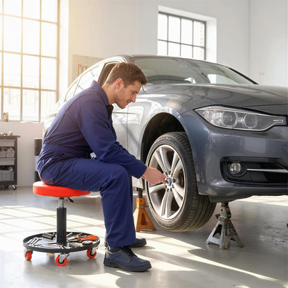 Pneumatic Adjustable Mechanic Stool w/ Tool Tray, Wheels