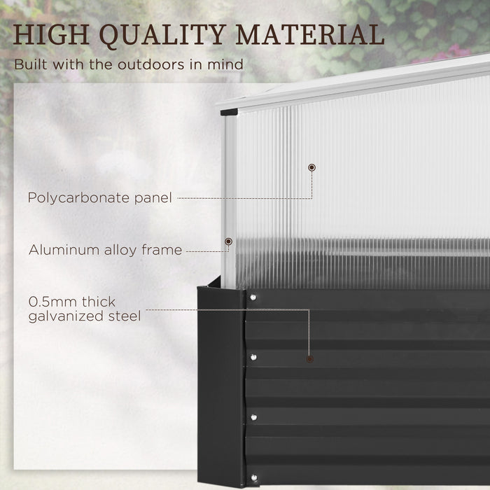 Outsuuny Galvanised Raised Garden Bed, Outdoor Planter Box with Greenhouse and Cover for Vegetables, Flowers, Grey