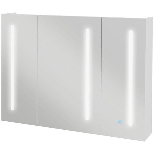 Kleankin Bathroom Wall Wardrobe with Light, Bathroom Storage Cupboard with USB Charge, Adjustable Shelf, 90L x 15H x 70Dcm, White