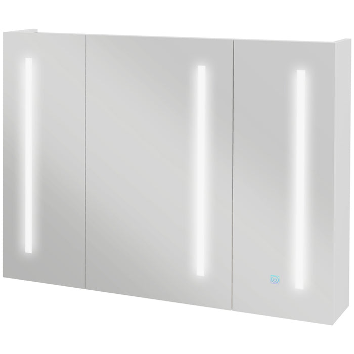 Kleankin Bathroom Wall Wardrobe with Light, Bathroom Storage Cupboard with USB Charge, Adjustable Shelf, 90L x 15H x 70Dcm, White