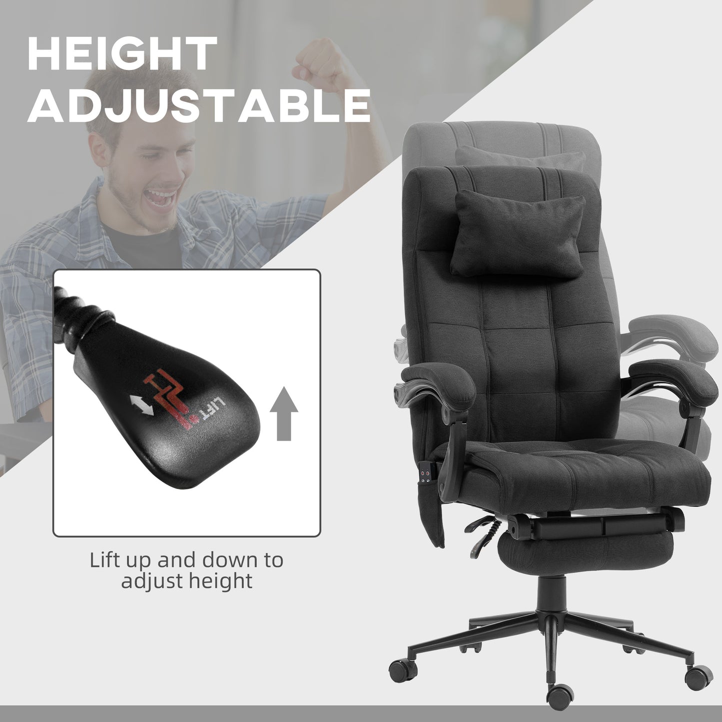 Fabric Vibration Massage Office Chair with Heat, Head Pillow, Black