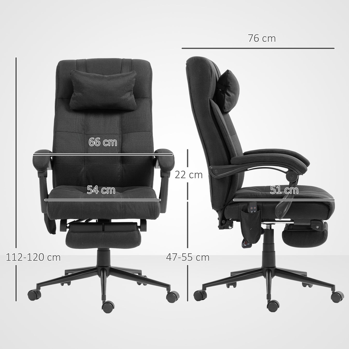 Fabric Vibration Massage Office Chair with Heat, Head Pillow, Black