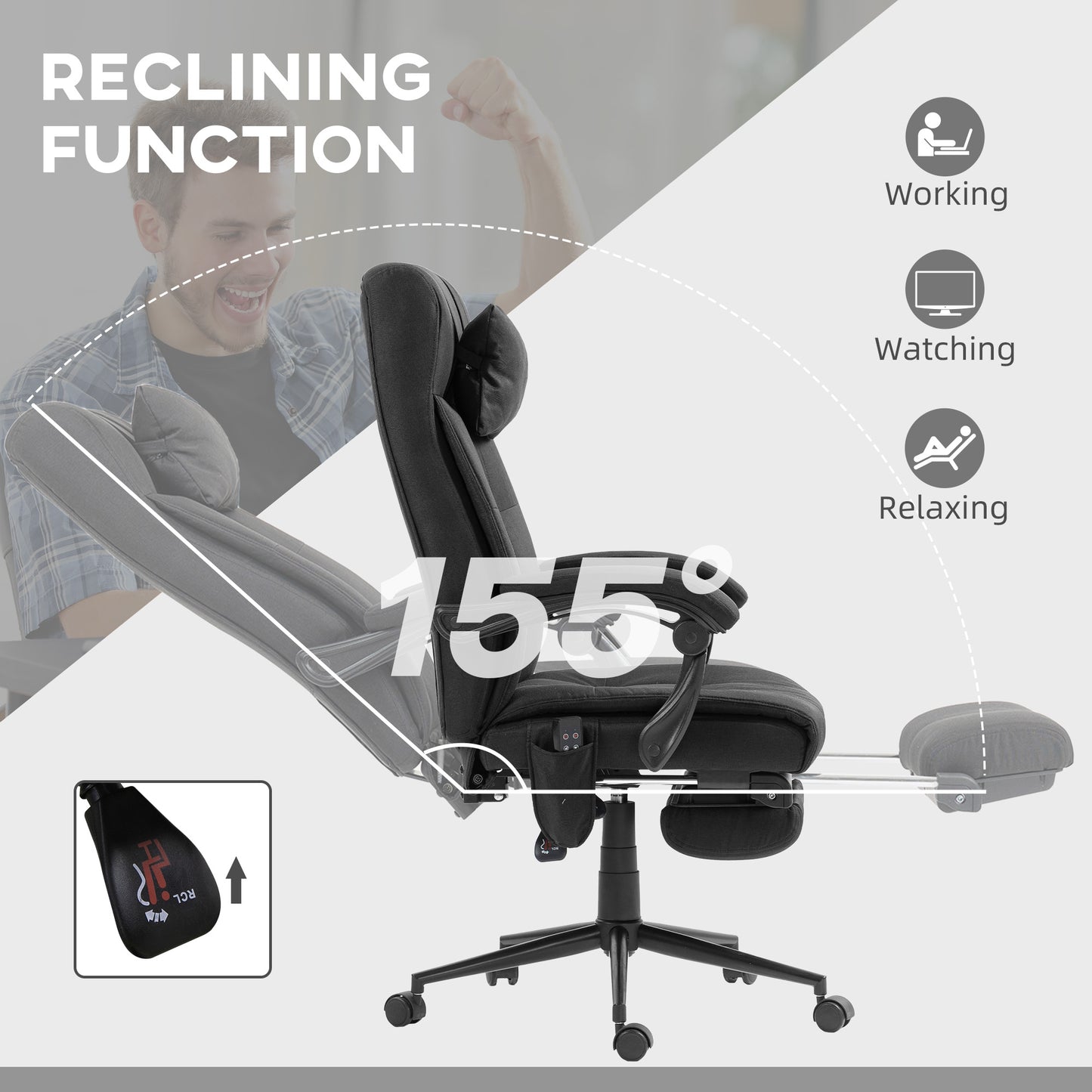 Fabric Vibration Massage Office Chair with Heat, Head Pillow, Black
