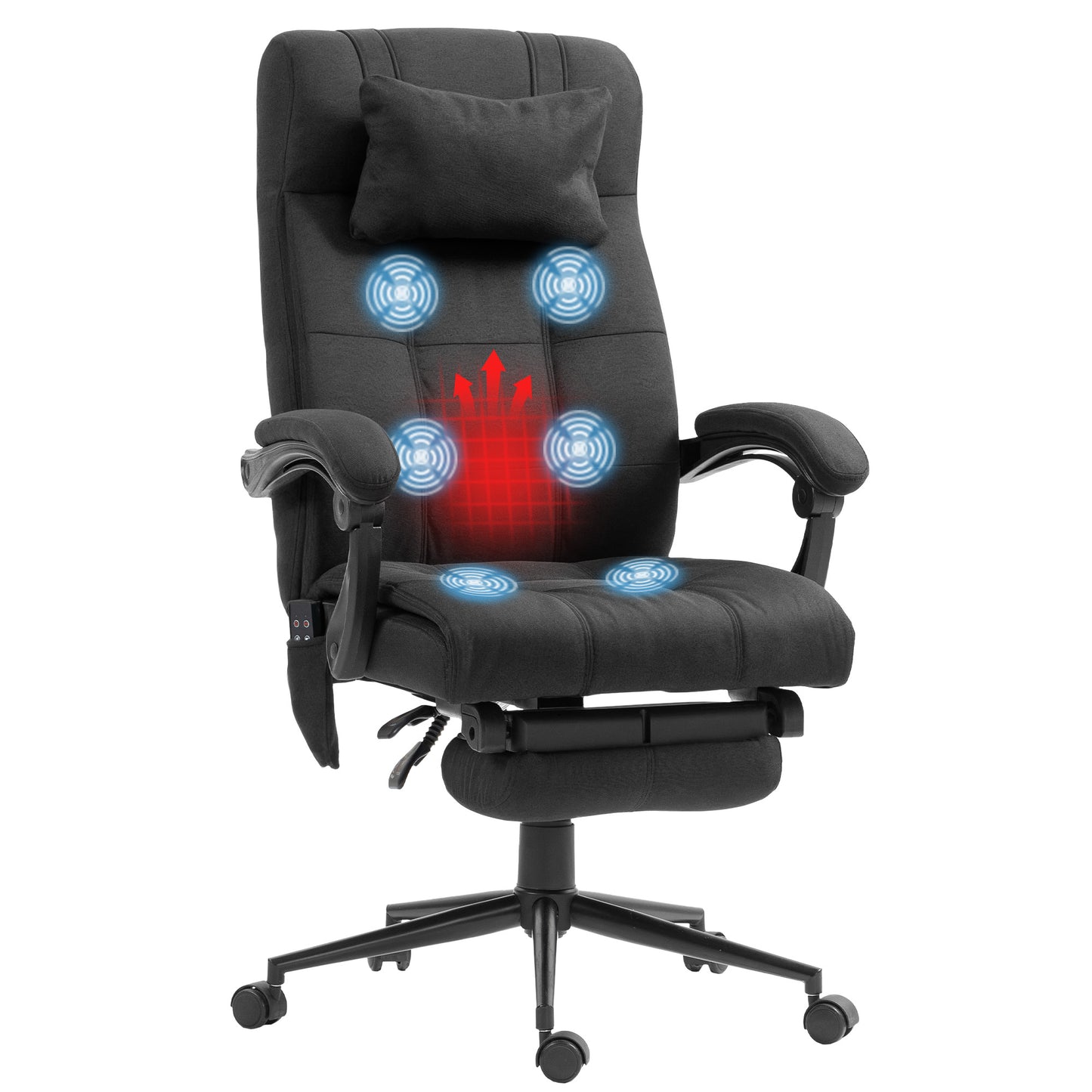 Fabric Vibration Massage Office Chair with Heat, Head Pillow, Black