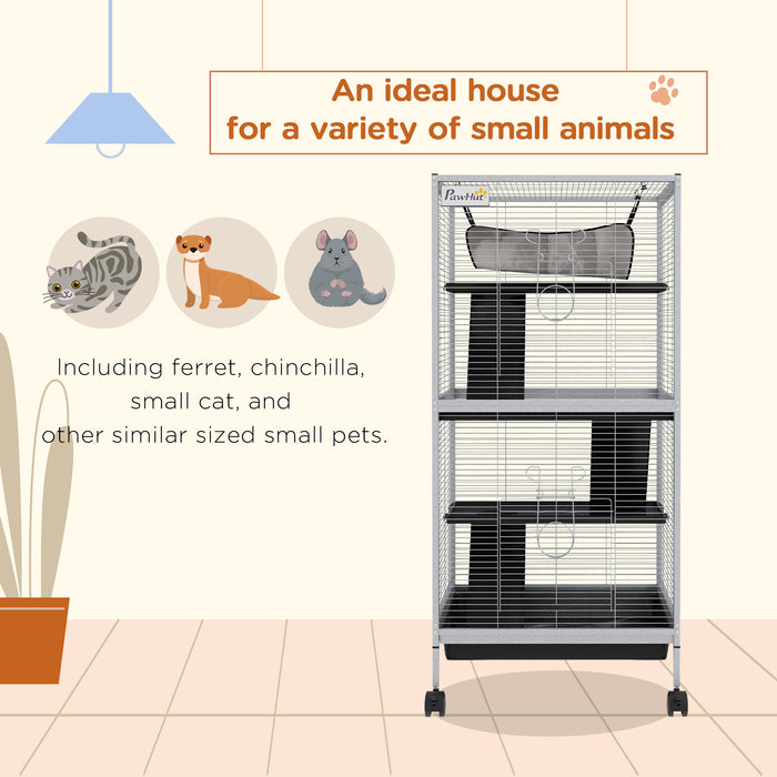 Rolling Small Animal Cage for Chinchillas Ferrets Kittens W/ Ramp Grey