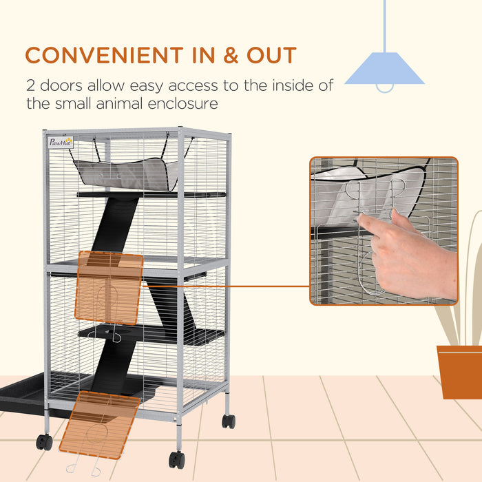 Rolling Small Animal Cage for Chinchillas Ferrets Kittens W/ Ramp Grey