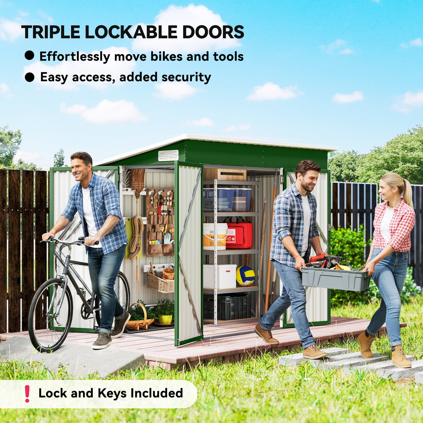 Outdoor Storage Shed, 7.5 x 4.3ft Metal Garden Shed, Green