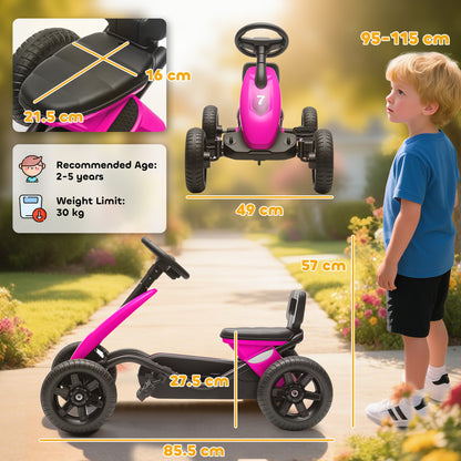 Pedal Go-Kart for Kids with Silent EVA Wheels, Metal Frame, Pink