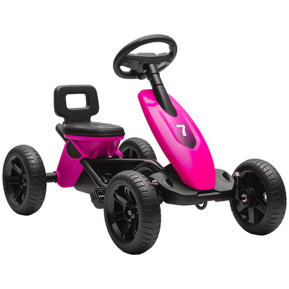 Pedal Go-Kart for Kids with Silent EVA Wheels, Metal Frame, Pink