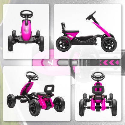 Pedal Go-Kart for Kids with Silent EVA Wheels, Metal Frame, Pink