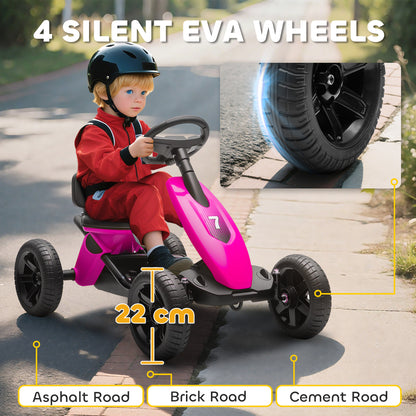 Pedal Go-Kart for Kids with Silent EVA Wheels, Metal Frame, Pink