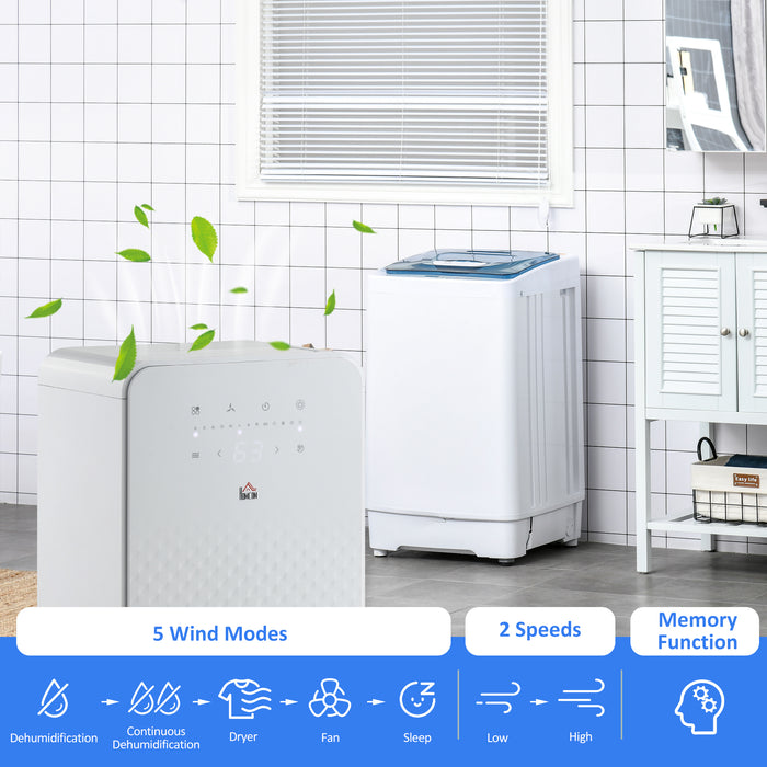 12L/Day Portable Quiet Air Dehumidifier with Purifier, Timer, 5 Modes Removes Moisture & Helps With Damp