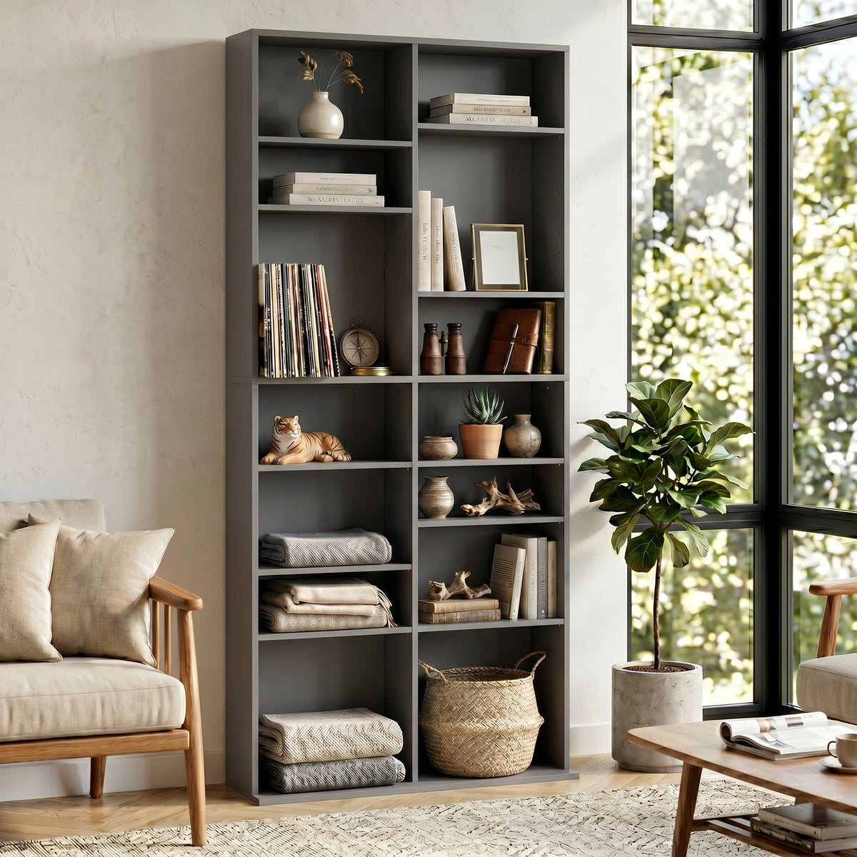 640 CD Storage Unit 360 DVD Storage Tower w/ 18 Compartments Grey