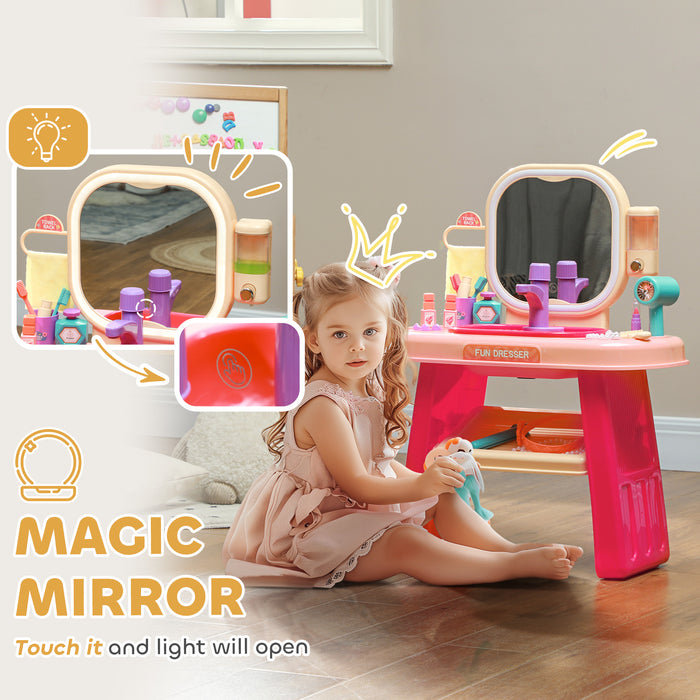 Kids Dressing Table with Mirror, LED Light, Music, 23 Accessories