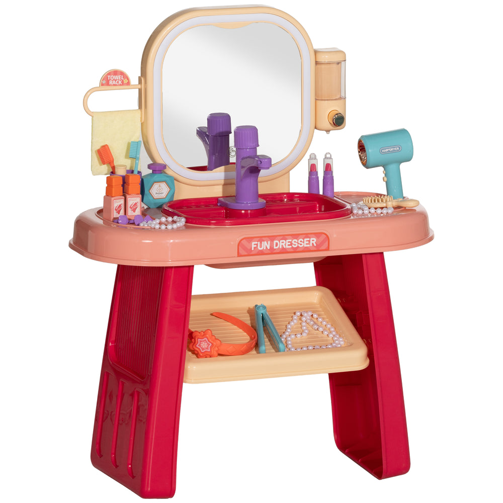 Kids Dressing Table with Mirror, LED Light, Music, 23 Accessories